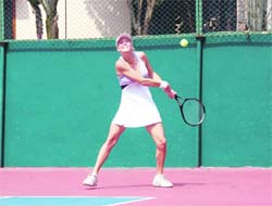 Australian Jade Hopper in action at the ongoing ITF Women $10,000 Tournament in Dehradun on Monday.