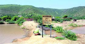 A view of a rainwater harvesting pond developed by the IRRAD in Rangala Rajpur village in Nuh (Mewat)