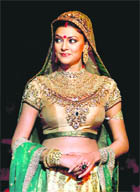 Bollywood actress Sushmita Sen presents Vikram Phadnis collection on the fourth day of the Lakme Fashion Week in Mumbai on Monday night.