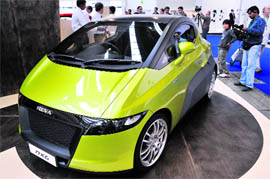 This photo shows electric car NXG by Indian car manufacturer Reva at the 63rd International Motor Show in Frankfurt on September 16. Indian officials on Tuesday welcomed German auto and parts companies to compete in its market but warned that Indian consumers and partners were no push-overs.