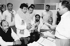 BJP candidate Gian Chand Gupta files his nomination at the SDM office in Panchkula