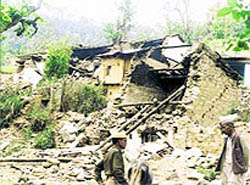Houses in Rudraprayag district which were damaged during the Chamoli earthquake in 1999.