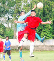 A super league match between 6/8 Gorkha Rifle and Garhwal Sporting in progress at Pavilion Ground in Dehradun on Tuesday.