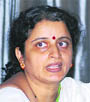 Kavita Karkare, wife of former ATS chief Hemant Karkare, who was killed in Mumbai terror attacks, speaks during a seminar in New Delhi on Tuesday. 