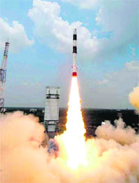 PSLV C-14 takes off from Satish Dhawan Space Centre in Sriharikota, Andhra Pradesh, on Wednesday.
