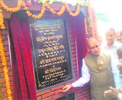 Chief Minister Prem Kumar Dhumal laying the foundation stone of lift drinking water scheme near Gohar on Thursday.
