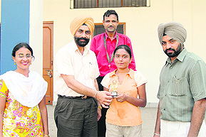 Ramanpreet Kaur, who was declared the best player in the inter class kho kho championship, at Doraha on Thursday. Photo: Lovleen Bains