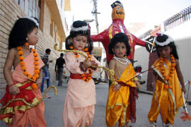 Tiny tots of Blooming Buds school dressed up as characters from an epic, the Ramayana, in Bathinda on Friday.
