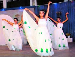 Students of St Xavier’s Senior Secondary School present a dance on its foundation day in Chandigarh on Friday.