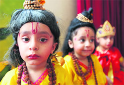 Children dressed as Luv and Kush at Love Dale School in Ludhiana