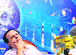 ISRO chairman Madhavan Nair during a press conference in Bangalore 