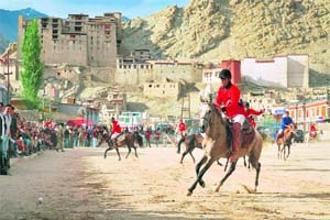 A match in progress at Polo Ground In Leh during the Ladakh Festival