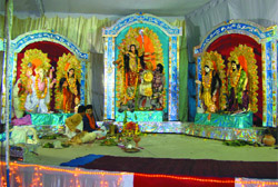 Priests offering prayers during Durga Puja celebrations at the Bathinda military station 