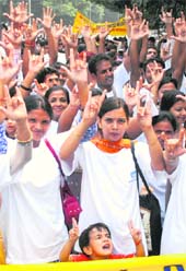 Members of the National Association of Deaf showing happiness during a march to mark International Deaf Day in Chandigarh on Sunday.