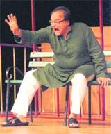 Actor Rakesh Bedi during a play Massage at Tagore Theatre in Chandigarh on Sunday