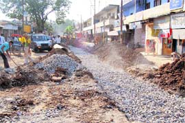 A dug-up road at Krishna Nagar that has made commuting difficult for residents.
