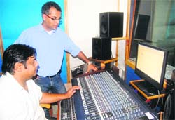 Amit and Vineet at the Audio Wagon studio in Dehradun.