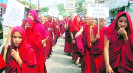 Tibetans take out a protest march on the 22nd anniversary of Black Day on Sunday.