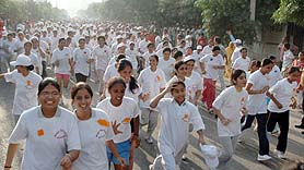 City residents take part in the mega marathon on the occasion of World Heart Day in Jalandhar on Sunday.