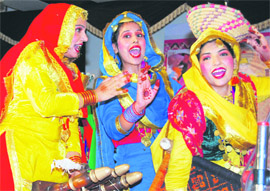 Girls perform giddha on the final day of the PU Zonal Youth and Heritage Festival