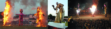 Effigies of Ravana, Kumbhkaran and Meghnad set on fire during a function organised to celebrate Dussehra at the MSD Senior Secondary School in Bathinda on Monday; an actor portraying Sudama during the function; a scene of the Dussehra celebrations at Partap Nagar Dussehra Ground