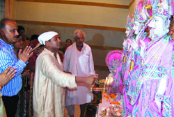 Idol installation ceremony in progress at the Ganpati Enclave in Bathinda 