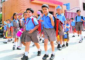 Students of Lawrence Public School, Sector 51, Mohali, attend school on Monday