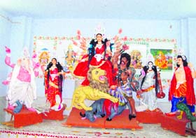 Idols of Goddess Durga at the premises of the Bharat Sevasram Sangh in Kurukshetra