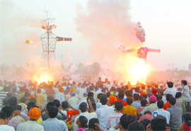 The effigy of Ravana up in flames at Chheharta in Amritsar. 