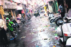 The inundated Lakhdatta market road in Jammu on Monday.