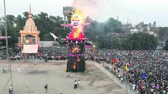 An effigy of demon king Ravana burst into flames in Ludhiana