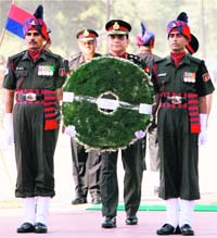 Chief of Army staff General Deepak Kapoor at the 182th celebration of Gunners Day at Amar Jawan, India Gate, in New Delhi on Monday.