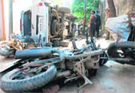 Vehicles that were damaged at New Indira Colony in Mani Majra, Chandigarh, on Tuesday.