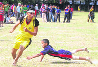 Udham Singh Nagar and Tehri players in action at the state-level Inter-School Kho-Kho Championship in Dehradun