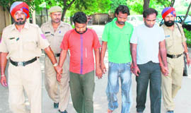 The three accused of snatching in police custody in Ludhiana on Tuesday.