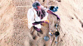 After waiting in vain for buyers, a farmer is having his lunch in Ludhiana on Tuesday. 