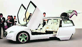 In this file photo, Honda Motor Corps concept model Skydeck, a futuristic-looking six-seater hybrid vehicle, for Tokyo Motor Show-2009 is displayed at a Tokyo studio. Honda said Skydeck was still a concept model with no immediate plans for a commercial release. 