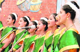 IN TUNE: Students perform during a music competition at Heritage School in Jammu