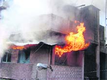 The godown that goes up in flames in Ludhiana on Wednesday. 