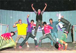 Students perform dance during the NSS camp in Ludhiana on Wednesday. 
