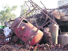 The mangled remains of a boiler that exploded in a factory in Amritsar on Wednesday.
