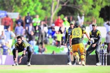 Australias Nathan Hauritz takes the winning run against Pakistan on Wednesday. 