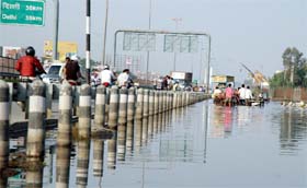A drain at Hero Honda Chowk, Sector 37 in Gurgaon causes waterlogging on Thursday.