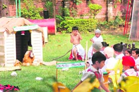 A scene from a play held on the occasion of Gandhi Jayanti at Sherwood Public School in Dehradun