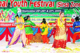 Students perform in the Zonal Youth Festival of Kurukshetra University at JCD Vidyapeeth in Sirsa
