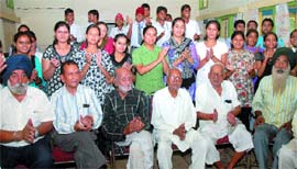 Senior citizens along with students of NIFD, Doaba School at Old Age Home in Jalandhar on Thursday.