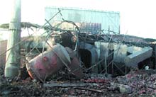 Mangled remains of the burst boiler of Healthaid milk factory on the Ajnala Road in Amritsar