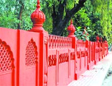 A fresh coat of Red Fort colour adds to the beauty of Ram Bagh in Amritsar.