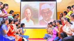Students of MCMDAV College, Sector 36, remember Mahatma Gandhi and Lal Bahadur Shastri in Chandigarh.