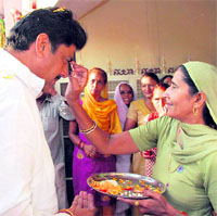Ajay Chautala of the INLD during campaigning in Dabwali town.